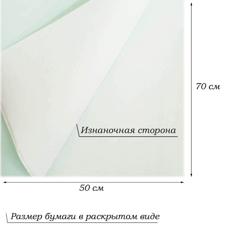 Бумага тишью перламутровая односторонняя 70х50см, 20 листов 38г/м, св.мятный