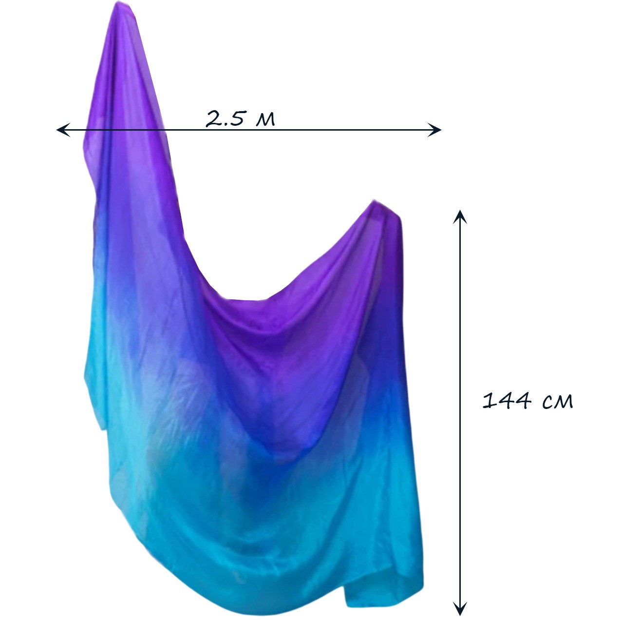 Платок-вуаль для танца 2,5м х 114 см, фиолетовый+темно-синий+синий