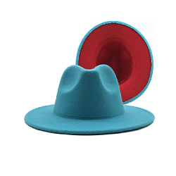 Шляпа Федора фетровая 2 цвета, голубой+красный