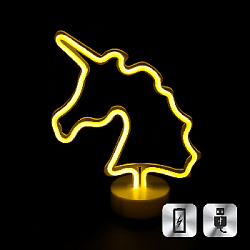 Светильник неоновый на подставке "Единорог" 28 х 18 см от USB + батареек, желтый