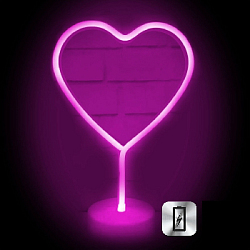 Светильник неоновый на подставке "Сердце" 29 х 20 см от батареек, розовый 
