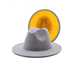 Шляпа Федора фетровая 2 цвета, св.серый+желтый