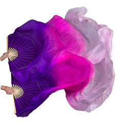 Веер-вейл для танцев 2 шт 57см х 1,5м №4, шелк, фиолетовый+малиновый+св.розовый