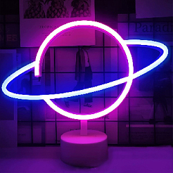 Светильник неоновый на подставке "Сатурн"  25 х 30 см, от батареек, розовый+синий