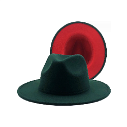 Шляпа Федора фетровая 2 цвета, темно-зеленый+красный